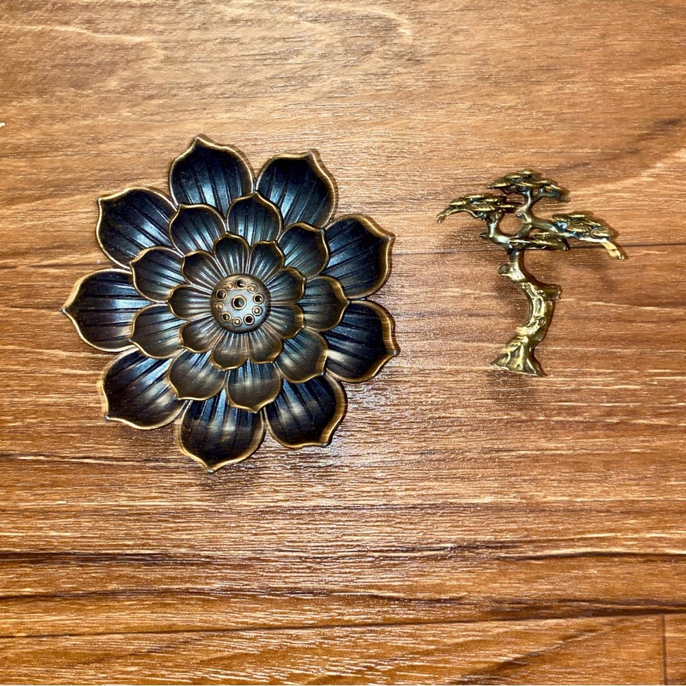 Metal Lotus Flower Trinket Dish + Bonsai Tree Decor